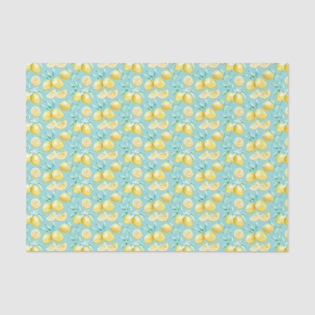 Yellow Lemons on Light Blue Tissue Paper (Front)