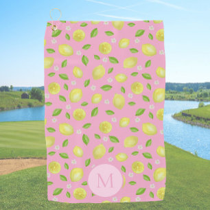 Yellow Lemons on Pink Custom Initial Ladies Golf Towel