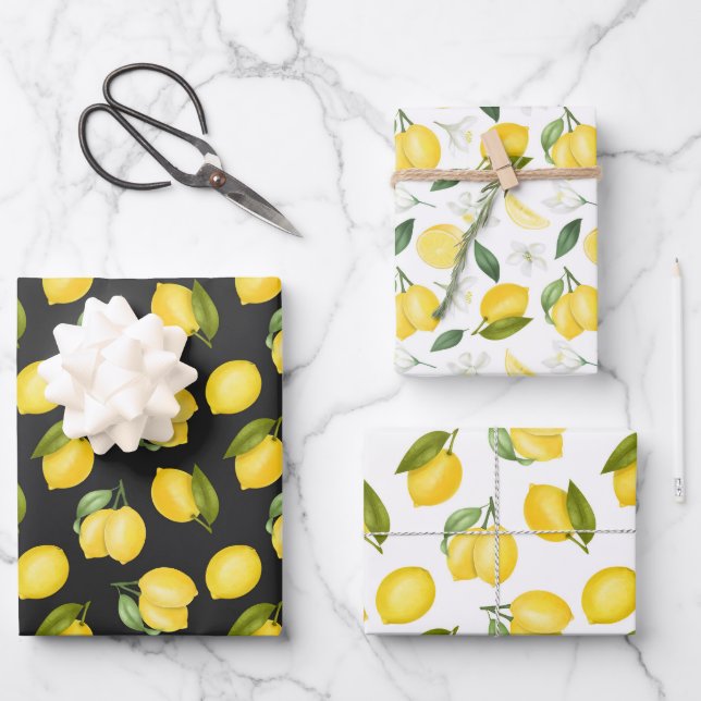 Yellow Lemons On the Vine  Wrapping Paper Sheets (Front)