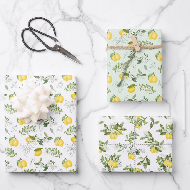 Yellow Lemons On the Vine Wrapping Paper Sheets (Front)