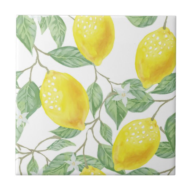 Yellow Lemons on Vine  Ceramic Tile (Front)