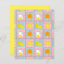 Yellow Lemons Orange Sun Pink Teal Stripes Paper