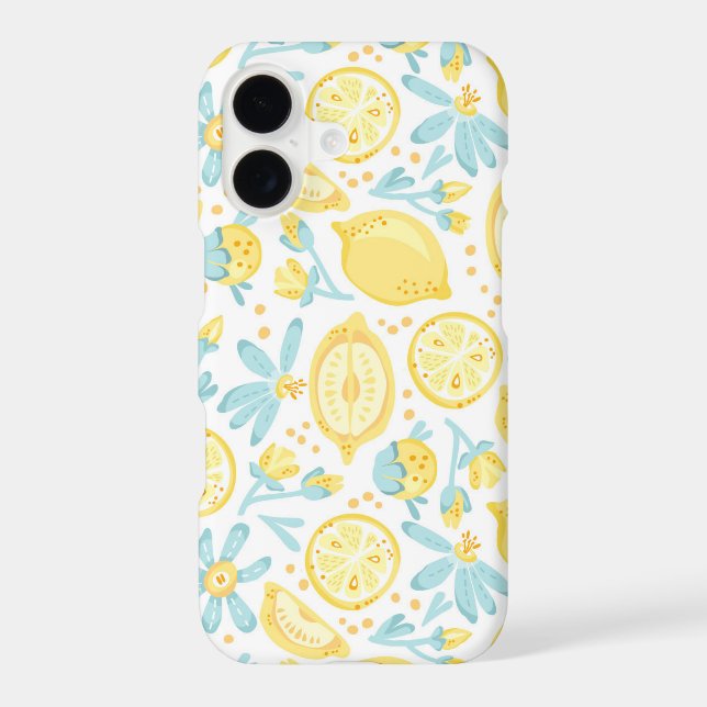 Yellow Lemons & Pastel Blue Flowers Pattern Iphone Case (Back)