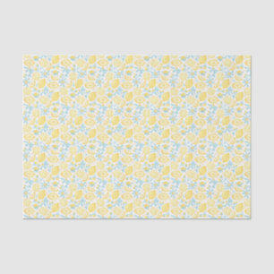 Yellow Lemons & Pastel Blue Flowers Pattern Tissue Paper