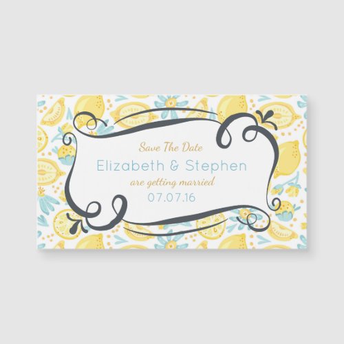 Yellow Lemons  Pastel Blue Flowers Save The Date