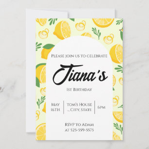 Yellow Lemons Pattern 1st Birthday Invitation