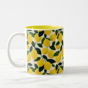 Yellow Lemons Pattern Citrus Fruit Mediterranean Two-Tone Coffee Mug