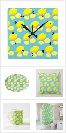 Yellow Lemons Pattern on Blue 