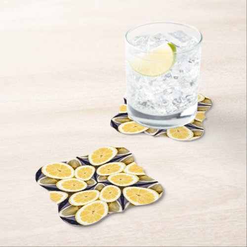Yellow Lemons Pattern Paper Coaster