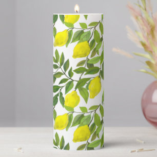 Yellow lemons pattern pillar candle
