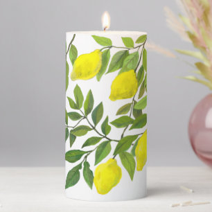 Yellow lemons pattern pillar candle