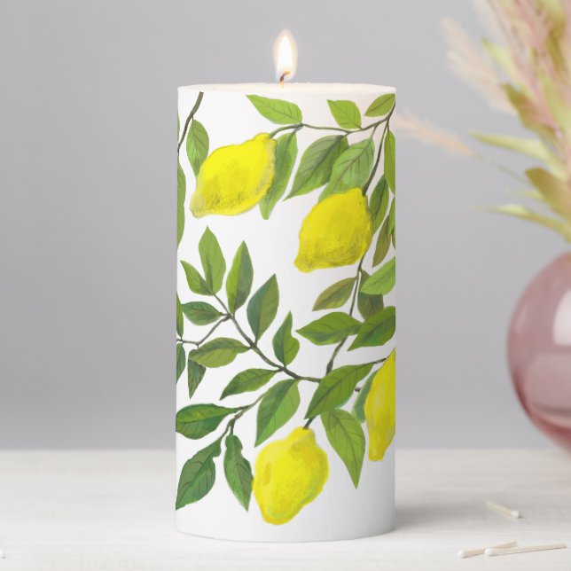 Yellow lemons pattern pillar candle (In Situ)