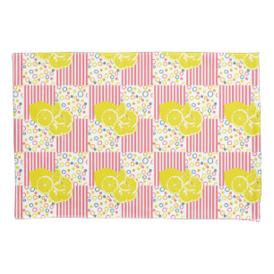  Yellow Lemons Pink Stripes Pillow Case