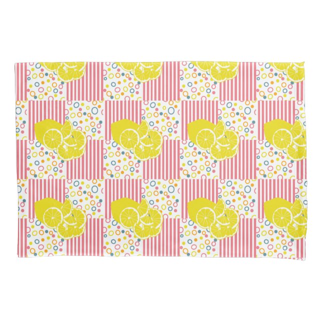  Yellow Lemons Pink Stripes Pillow Case (Front-Left)