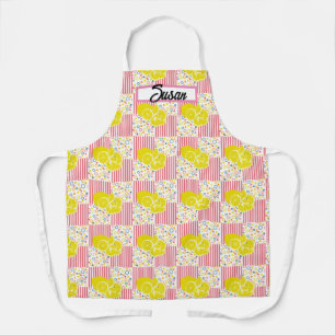 Yellow Lemons Pink Stripes Summer Apron