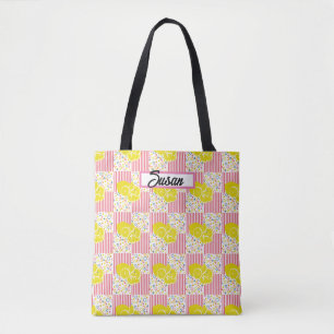 Yellow Lemons Pink Stripes Summer Tote Bag