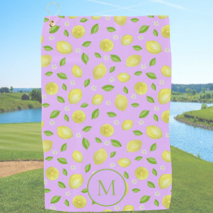 Yellow Lemons Purple Custom Monogrammed Golf Towel