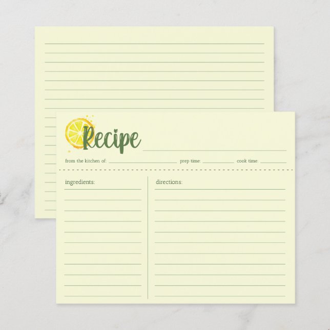 Yellow Lemons Recipe Card, Housewarming New Home (Front/Back)