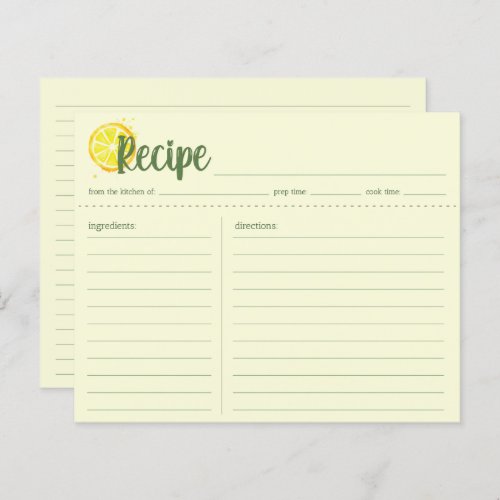 Yellow Lemons Recipe Card Housewarming New Home