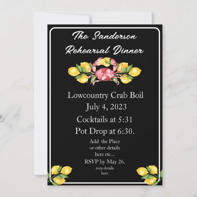  Yellow Lemons Red Crab Lowcountry party Invitation (Front)