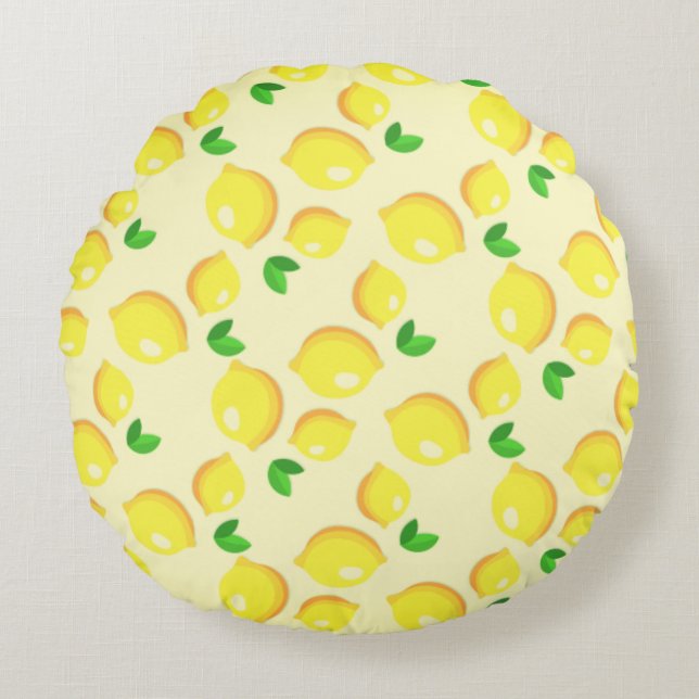 Yellow Lemons Round Pillow (Front)