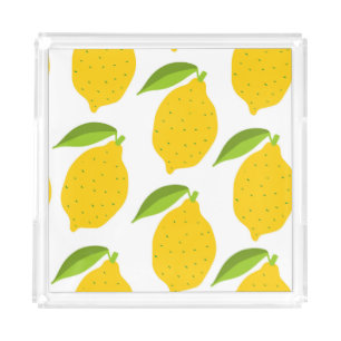 Yellow lemons, seamless artistic pattern. acrylic tray