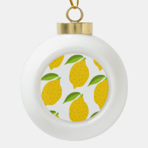 Yellow lemons, seamless artistic pattern. ceramic ball christmas ornament