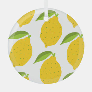 Yellow lemons, seamless artistic pattern. glass ornament