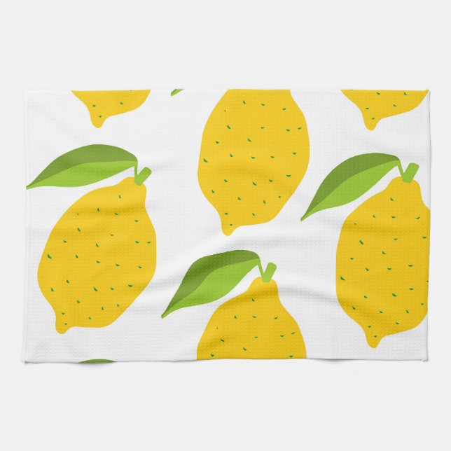 Yellow lemons, seamless artistic pattern. kitchen towel (Horizontal)