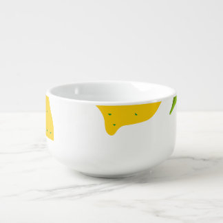 Yellow lemons, seamless artistic pattern. soup mug
