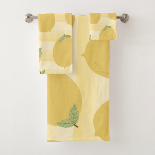 Yellow Lemons Summer Fruit Watercolor Fun Bright Bath Towel Set