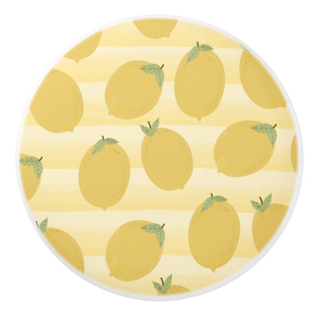 Yellow Lemons Summer Fruit Watercolor Fun Bright Ceramic Knob (Front)