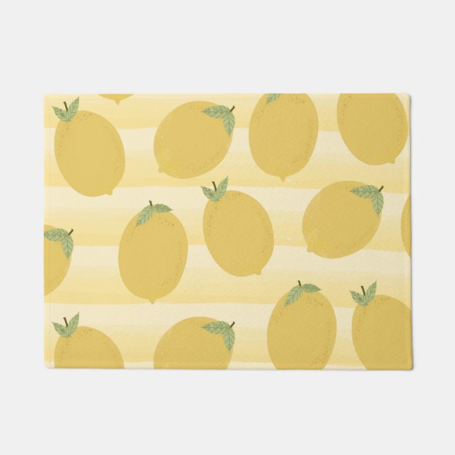 Yellow Lemons Summer Fruit Watercolor Fun Bright Doormat (Front)