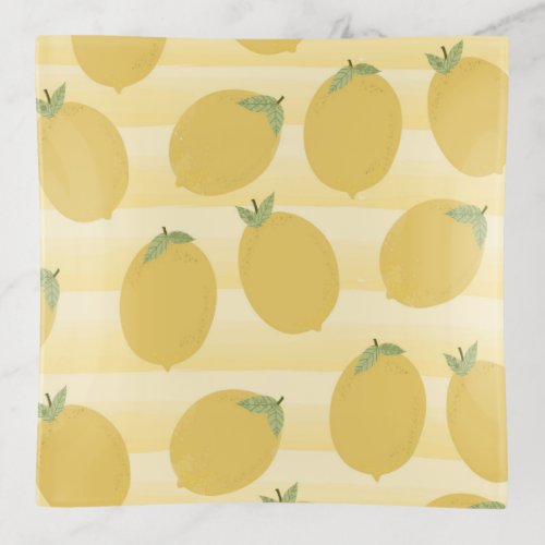 Yellow Lemons Summer Fruit Watercolor Fun Bright Trinket Tray