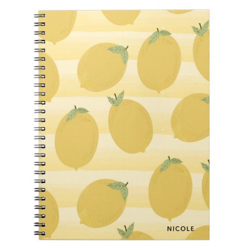 Yellow Lemons Summer Fruit Watercolor Stripe Fun Notebook