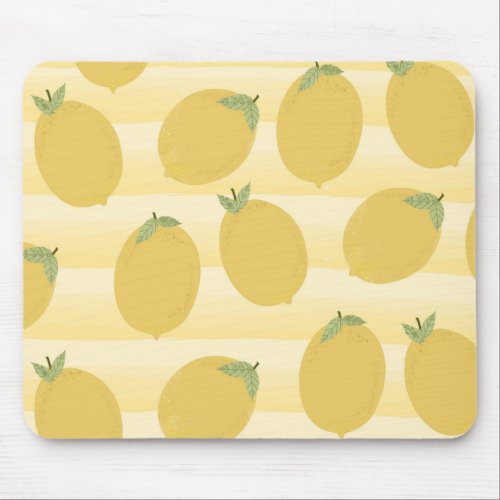 Yellow Lemons Summer Fruit Watercolor Stripe Mouse Pad