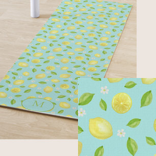 Yellow Lemons Teal Custom Monogram Yoga Mat