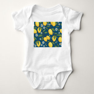 Yellow Lemons: Tropical Fruit Pattern. Baby Bodysuit