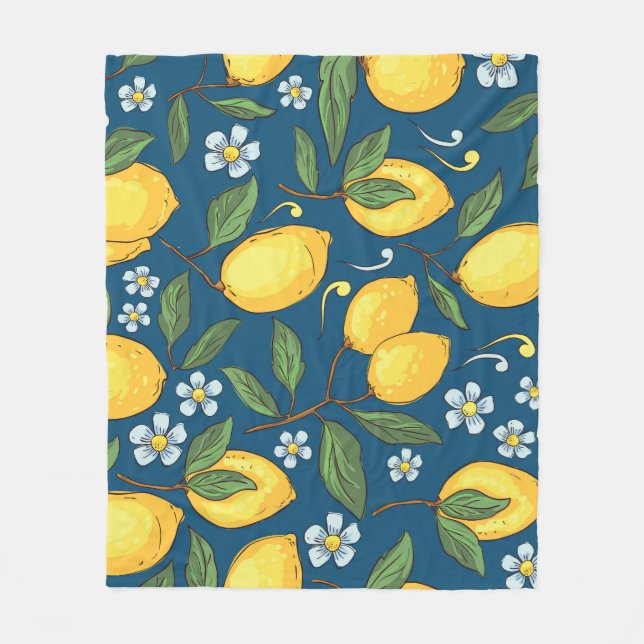 Yellow Lemons: Tropical Fruit Pattern. Fleece Blanket (Front)