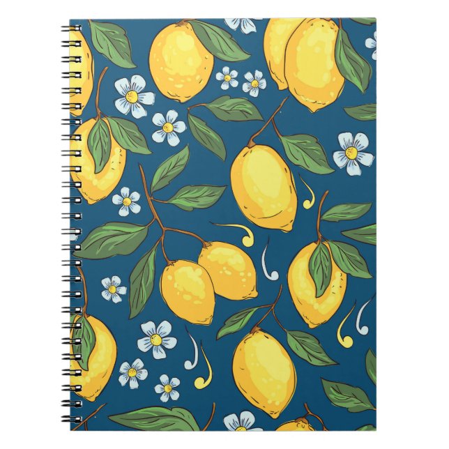 Yellow Lemons: Tropical Fruit Pattern. Notebook (Front)