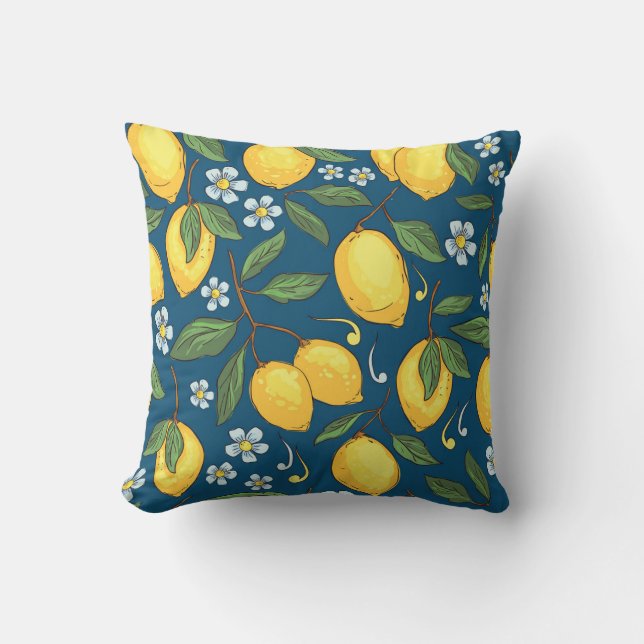 Yellow Lemons: Tropical Fruit Pattern. Throw Pillow (Front)