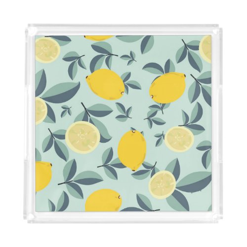 Yellow Lemons Tropical Seamless Pattern Acrylic Tray
