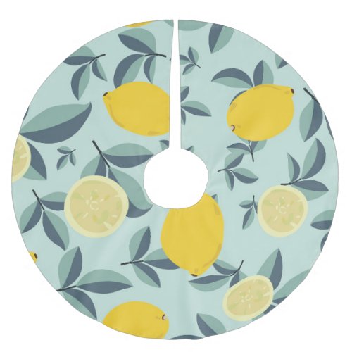 Yellow Lemons Tropical Seamless Pattern Brushed Polyester Tree Skirt