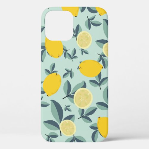 Yellow Lemons Tropical Seamless Pattern iPhone 12 Case