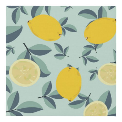 Yellow Lemons Tropical Seamless Pattern Faux Canvas Print