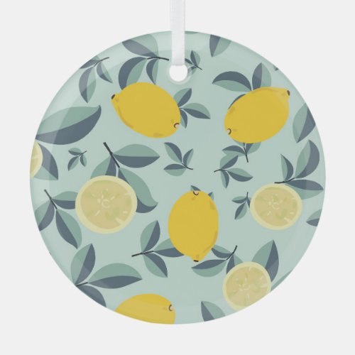 Yellow Lemons Tropical Seamless Pattern Glass Ornament
