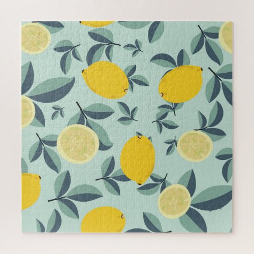Yellow Lemons Tropical Seamless Pattern Jigsaw Puzzle