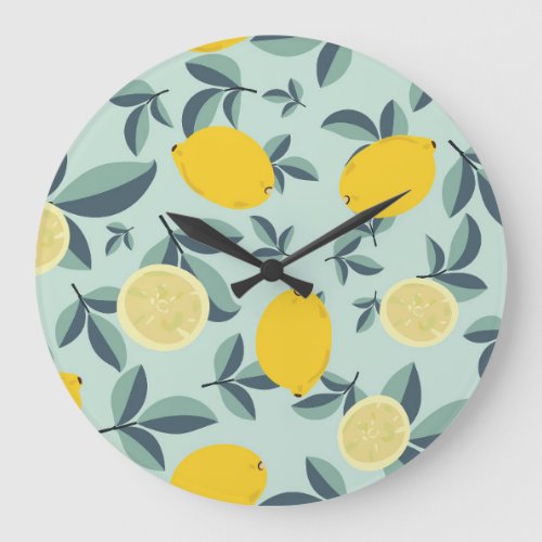 Yellow Lemons Tropical Seamless Pattern Large Clock