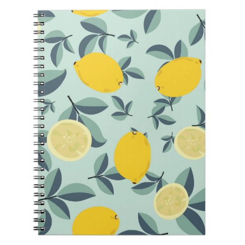 Yellow Lemons Tropical Seamless Pattern Notebook