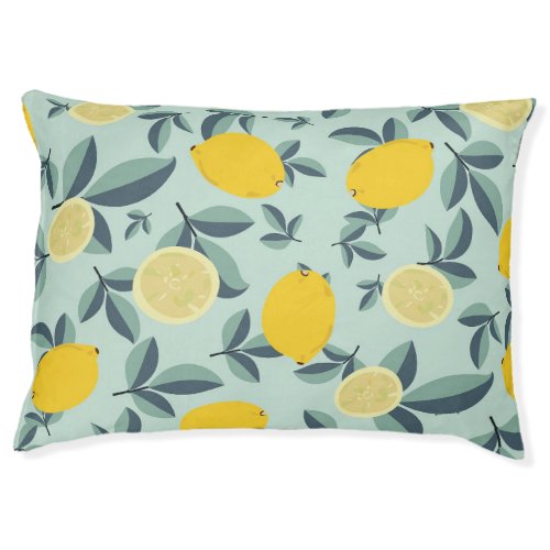 Yellow Lemons Tropical Seamless Pattern Pet Bed